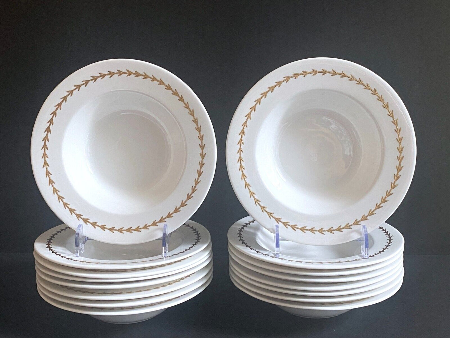 Serve 16 Royal Albert White w/ gold gilt bone china dinner service, 95pcs, MINT