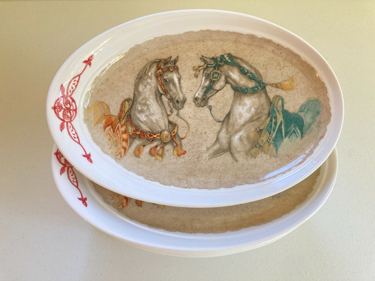 Set 10 x Gien France "Chevaux du Vent" (Horses of the Wind) oval plates/dishes