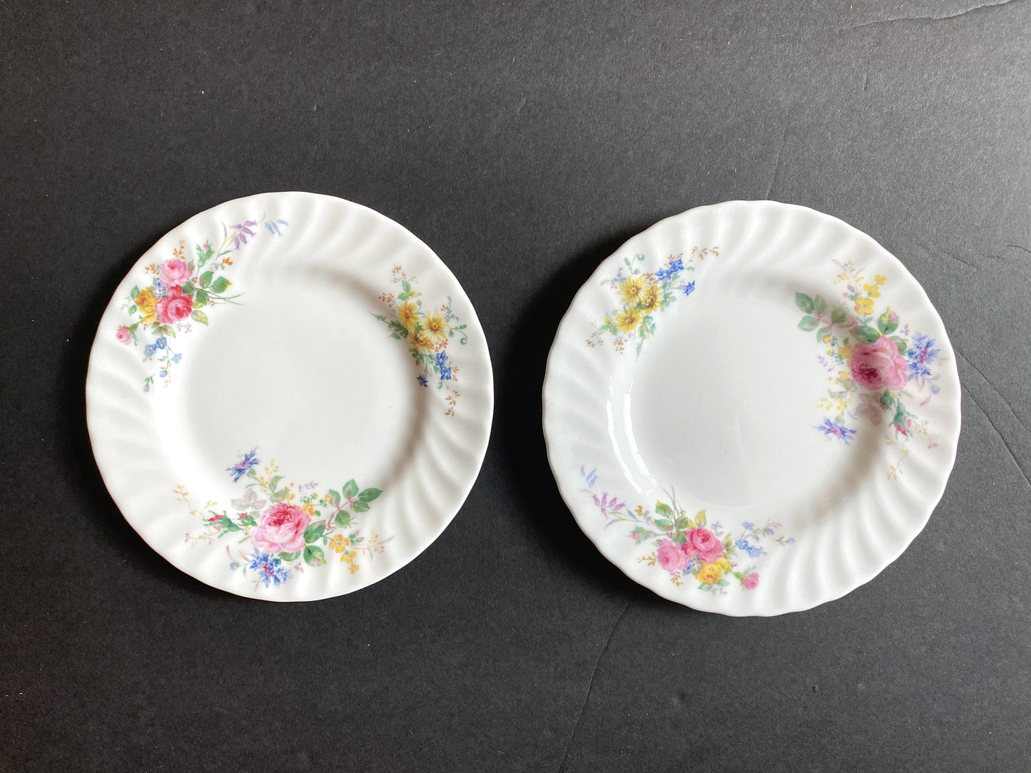 Royal Doulton "Arcadia" pattern No H4802 salad plates, 8'', fine bone china, 4 green backstamps, 3 brown, beautiful