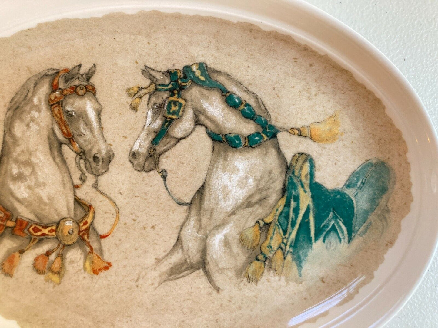 Set 10 x Gien France "Chevaux du Vent" (Horses of the Wind) oval plates/dishes