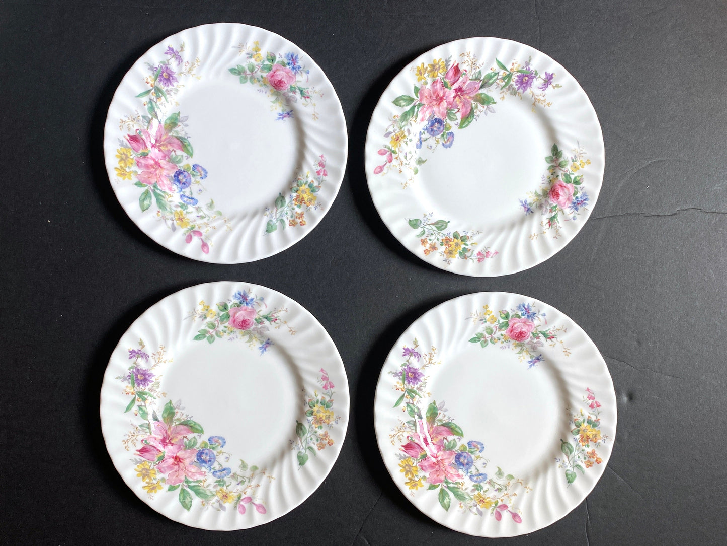 Royal Doulton "Arcadia" pattern No H4802 dinner plates, brown mark, ca. 1950s, fine bone china, beautiful