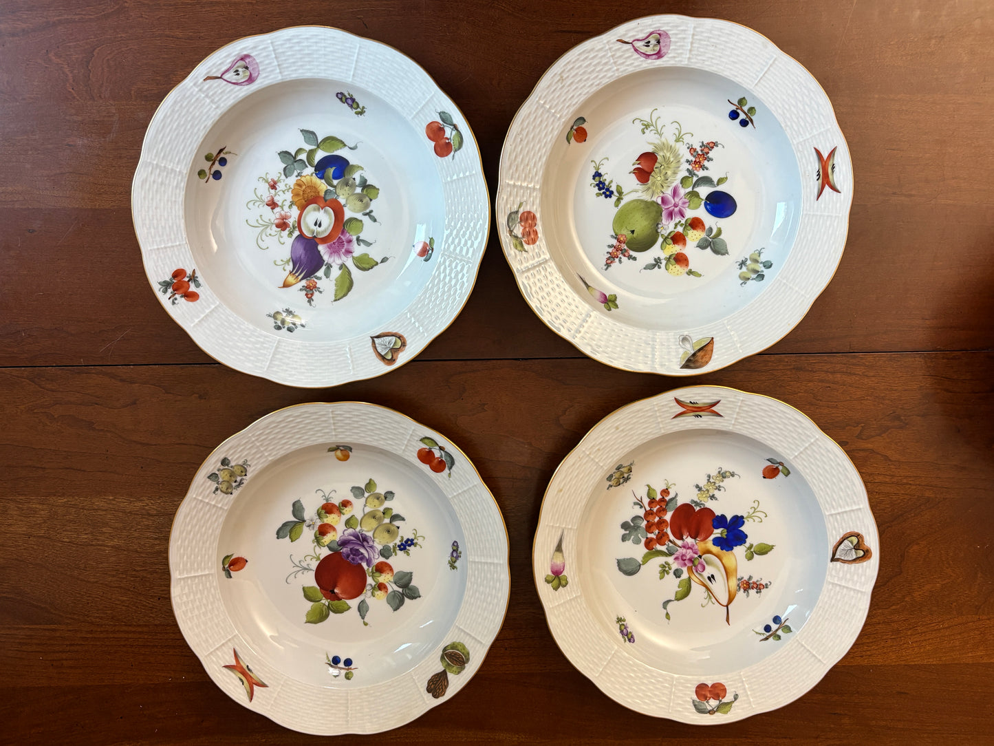 Herend Fruit & Flower (BFR) rimmed soup bowl set 11, 503 BFR, Gorgeous