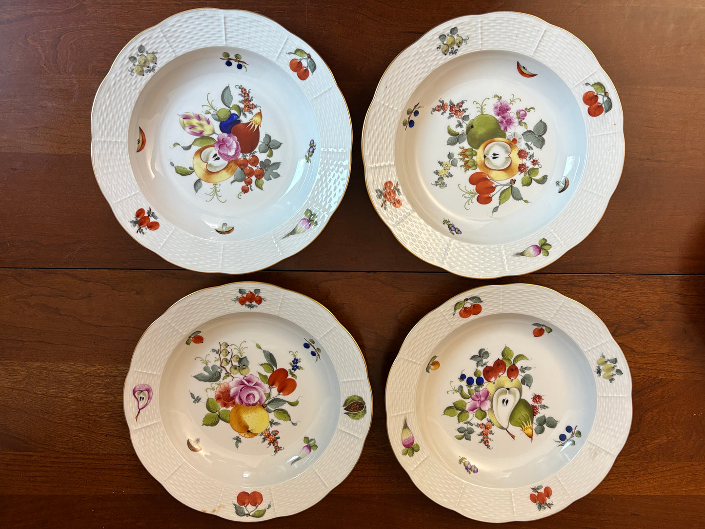 Herend Fruit & Flower (BFR) rimmed soup bowl set 11, 503 BFR, Gorgeous