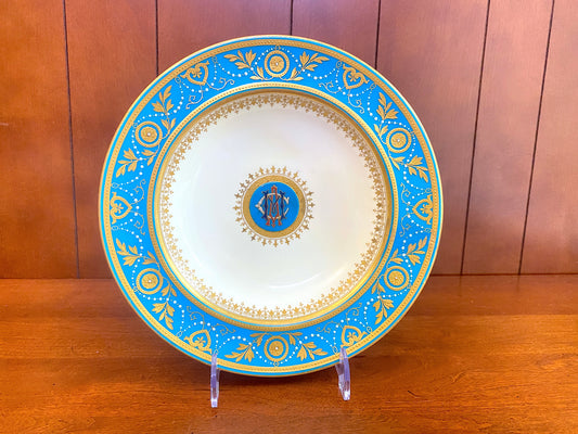 Minton Morrison Service Bleu Celeste / Turquoise Jeweled deep plate, Ca.1870