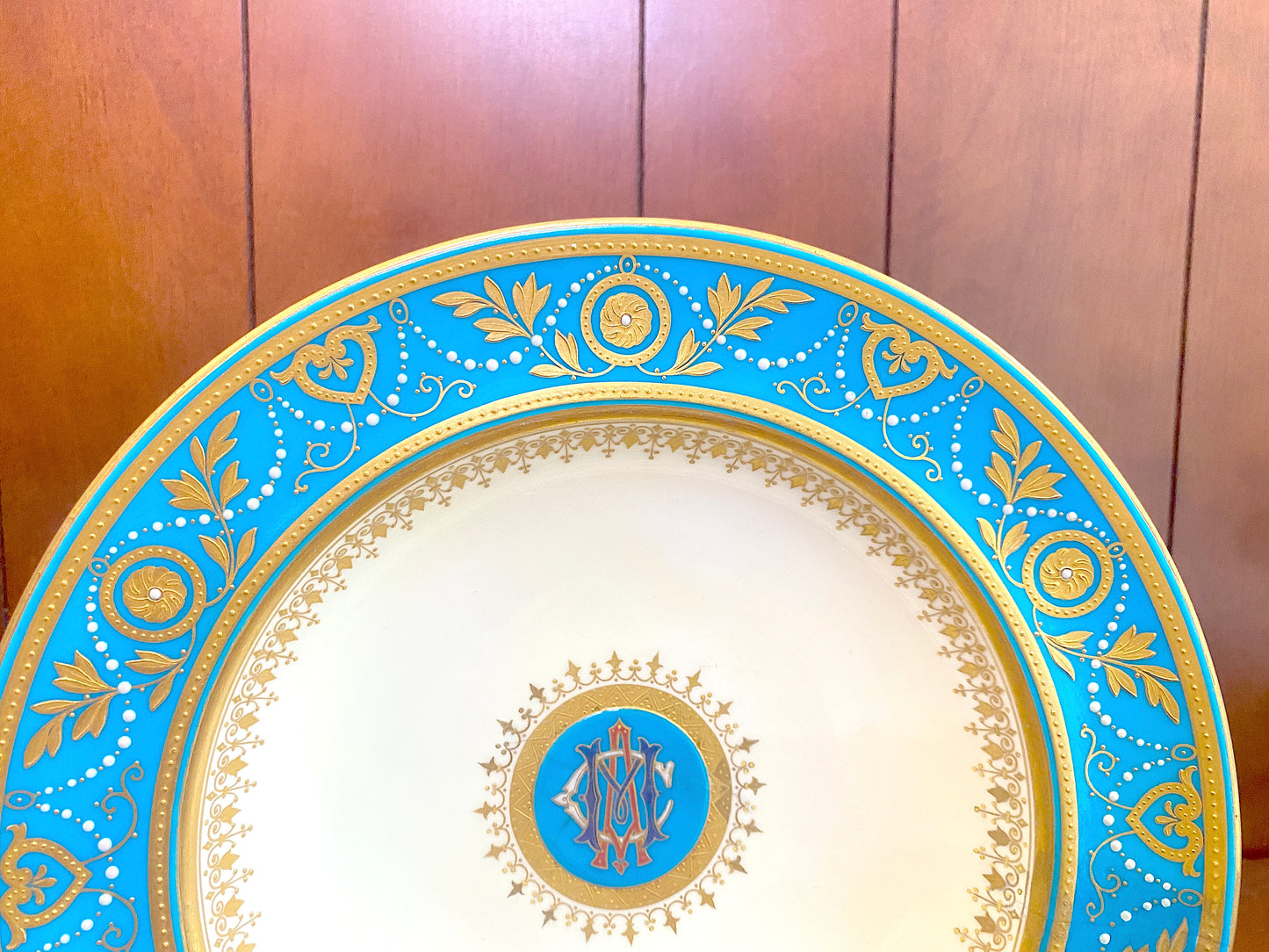 Minton Morrison Service Bleu Celeste / Turquoise Jeweled deep plate, Ca.1870
