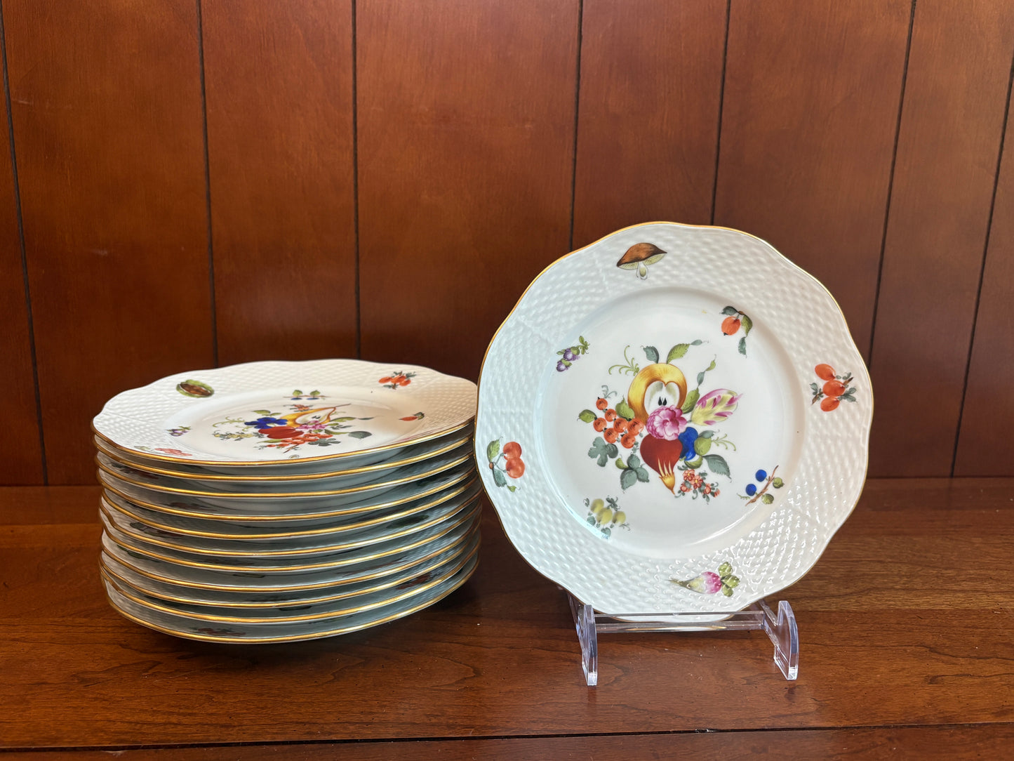 Herend Fruits & Flowers (BFR519) Set of 10 salad Plates, 8 1/4'', nice
