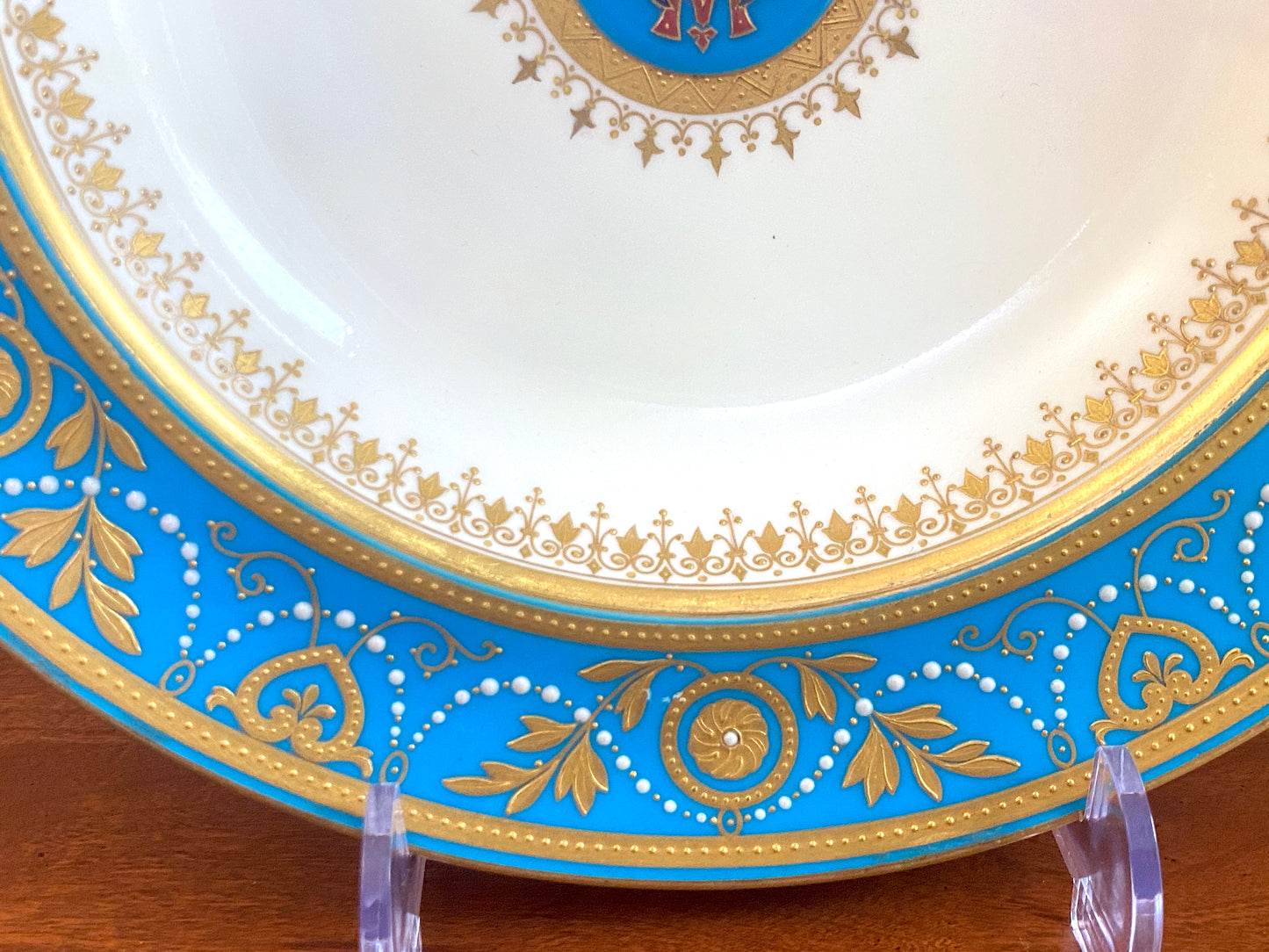 Minton Morrison Service Bleu Celeste / Turquoise Jeweled deep plate, Ca.1870