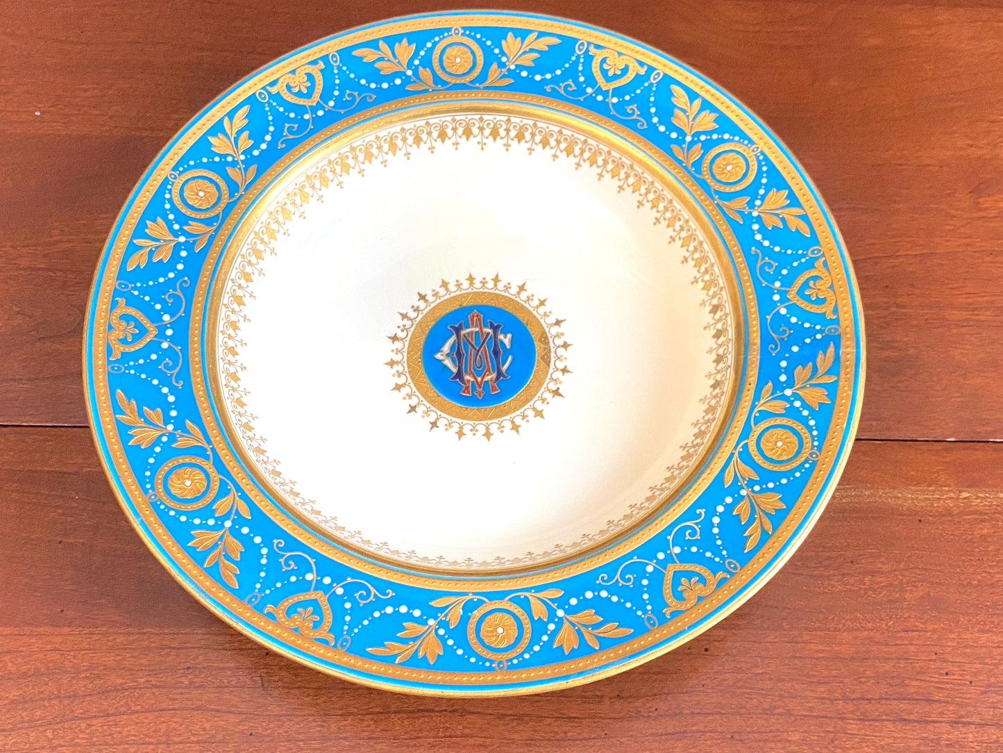 Minton Morrison Service Bleu Celeste / Turquoise Jeweled deep plate, Ca.1870