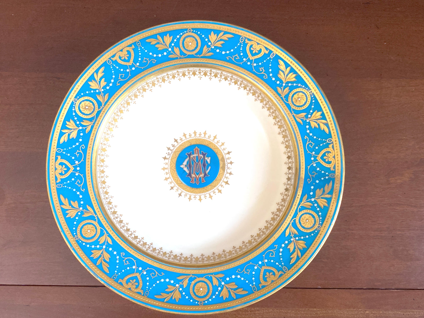 Minton Morrison Service Bleu Celeste / Turquoise Jeweled deep plate, Ca.1870