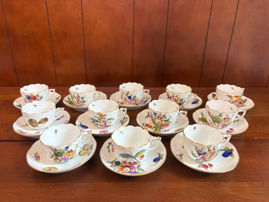 Herend Hungary "Market Garden" (BFR) espresso demi coffee cups & saucers, set 12