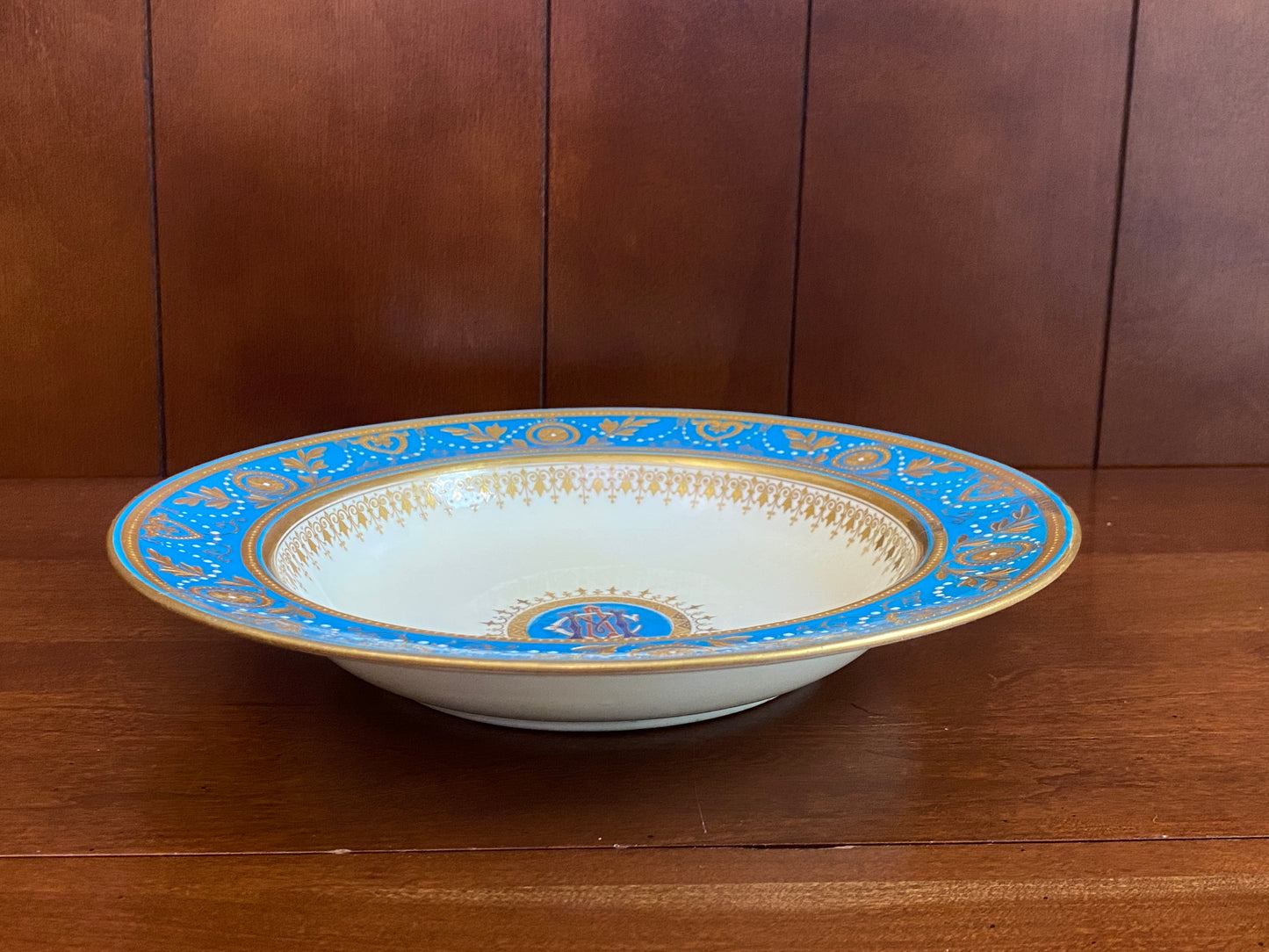 Minton Morrison Service Bleu Celeste / Turquoise Jeweled deep plate, Ca.1870