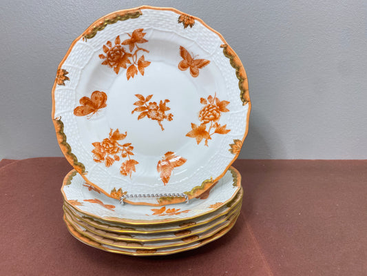 Set of 6 Herend Queen Victoria "Fortuna Rust" dessert/pie/salad plates, 1520 VBOH, 24k gold gilt, gorgeous