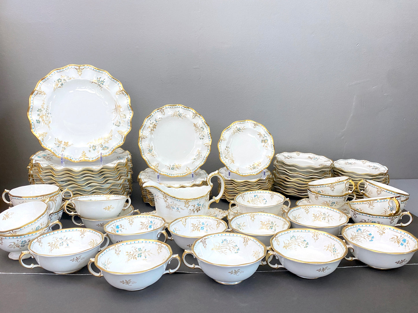 Royal Crown Derby bone china dinner plates in the Normandie pattern