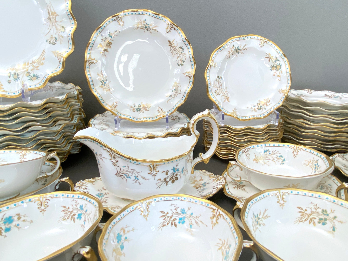 Royal Crown Derby bone china dinner plates in the Normandie pattern