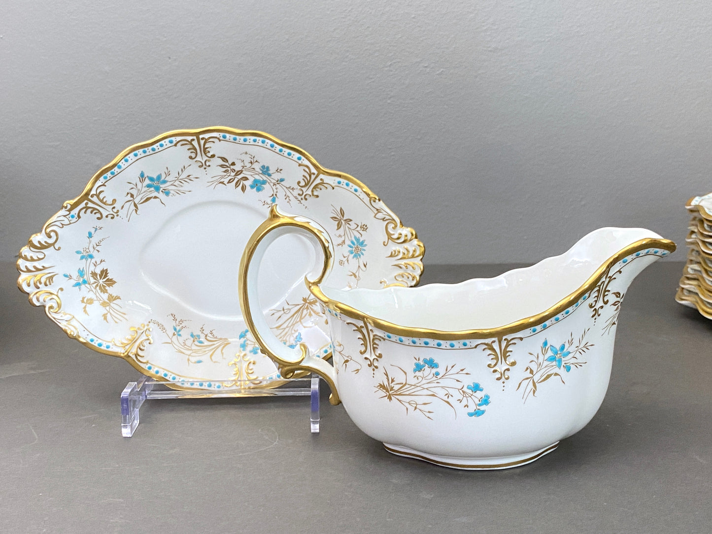 Royal Crown Derby bone china dinner plates in the Normandie pattern