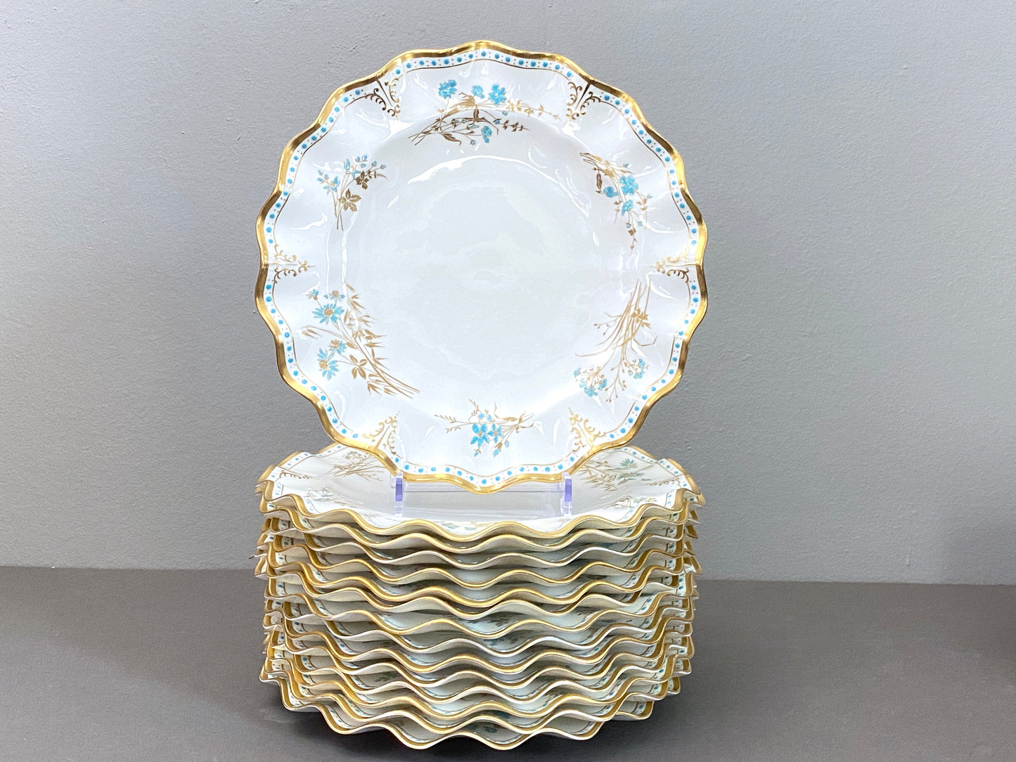 Royal Crown Derby bone china dinner plates in the Normandie pattern