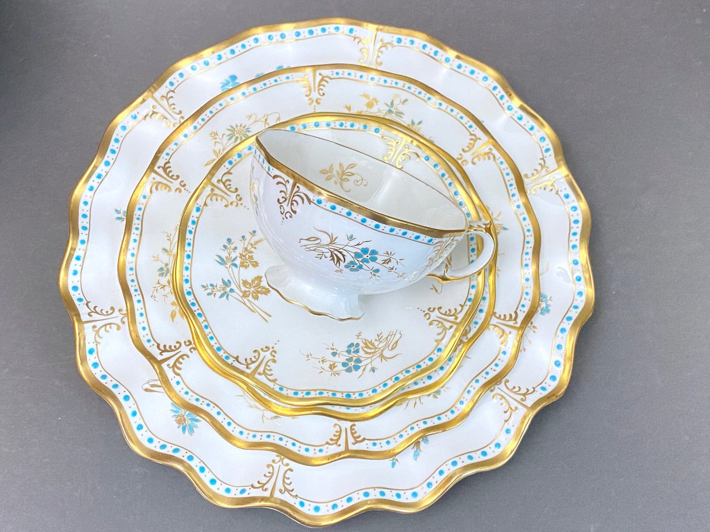 Royal Crown Derby bone china dinner plates in the Normandie pattern