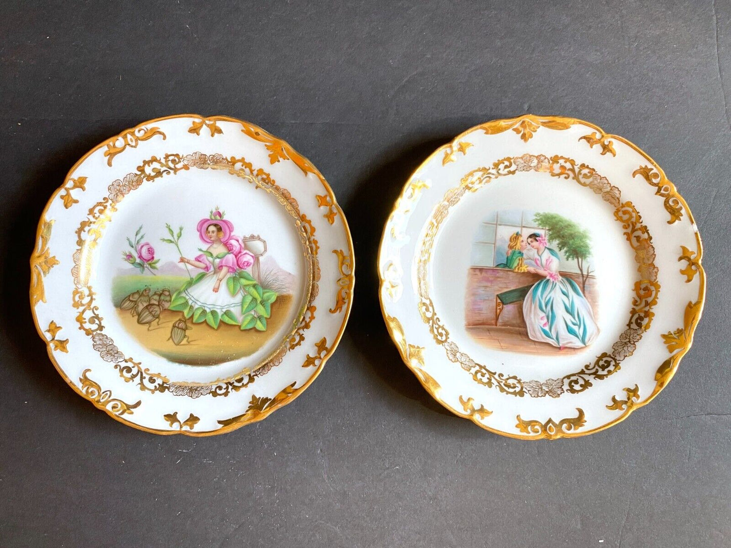 Ca.1847 Carl Tielsch 12 "Monthly Lady" Porcelain Plates, Gold Accent, VERY RARE!