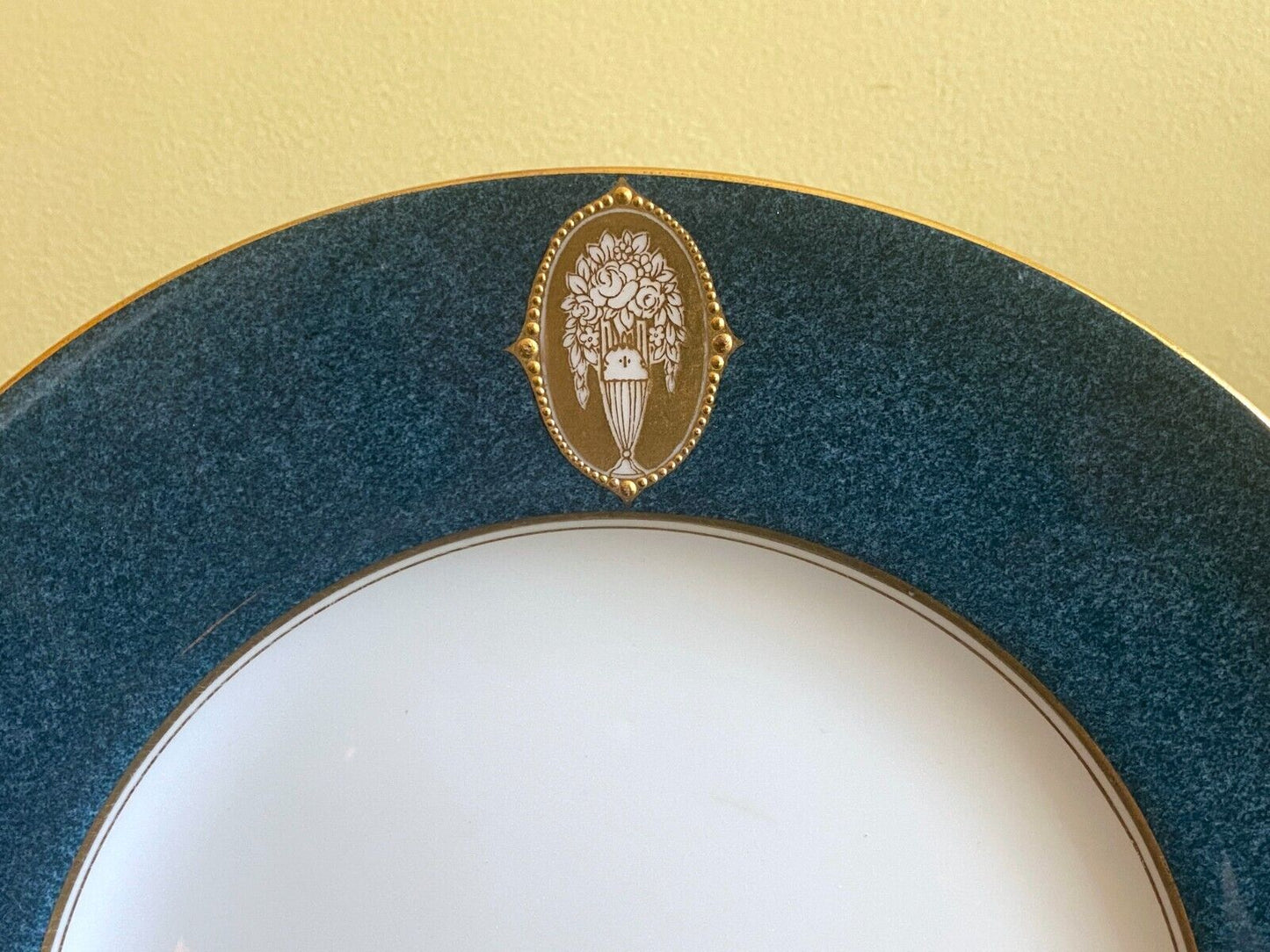 Royal Worcester gold medallion plates, , powder blue border, gold rim, ca.1930