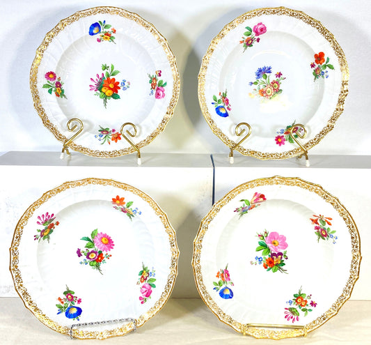 Antique KPM Berlin Rococo style bowls, flower painting and ornamental gilding, ca.1830-1845, made in German, rare!