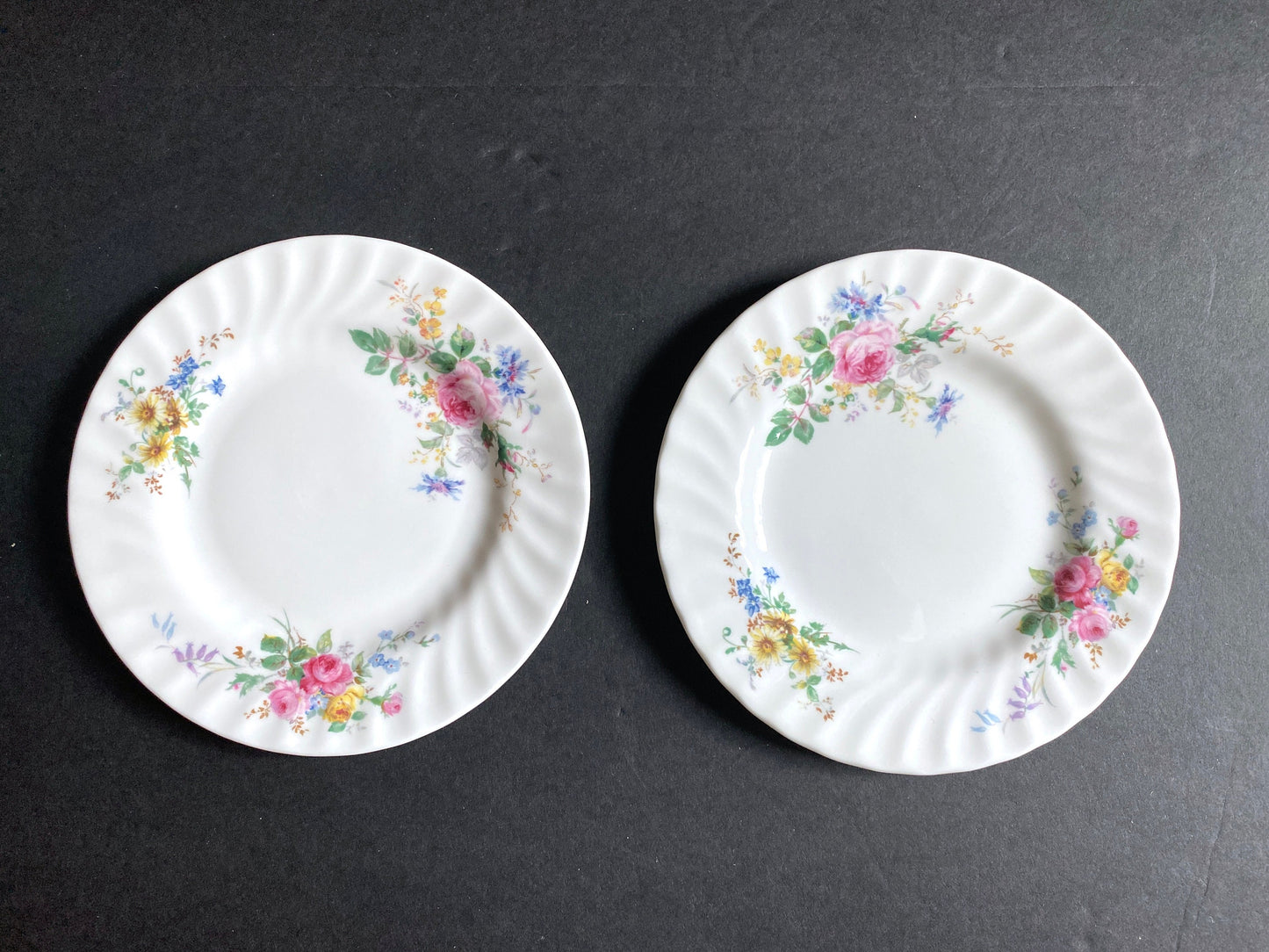 Royal Doulton "Arcadia" pattern No H4802 salad plates, 8'', fine bone china, 4 green backstamps, 3 brown, beautiful