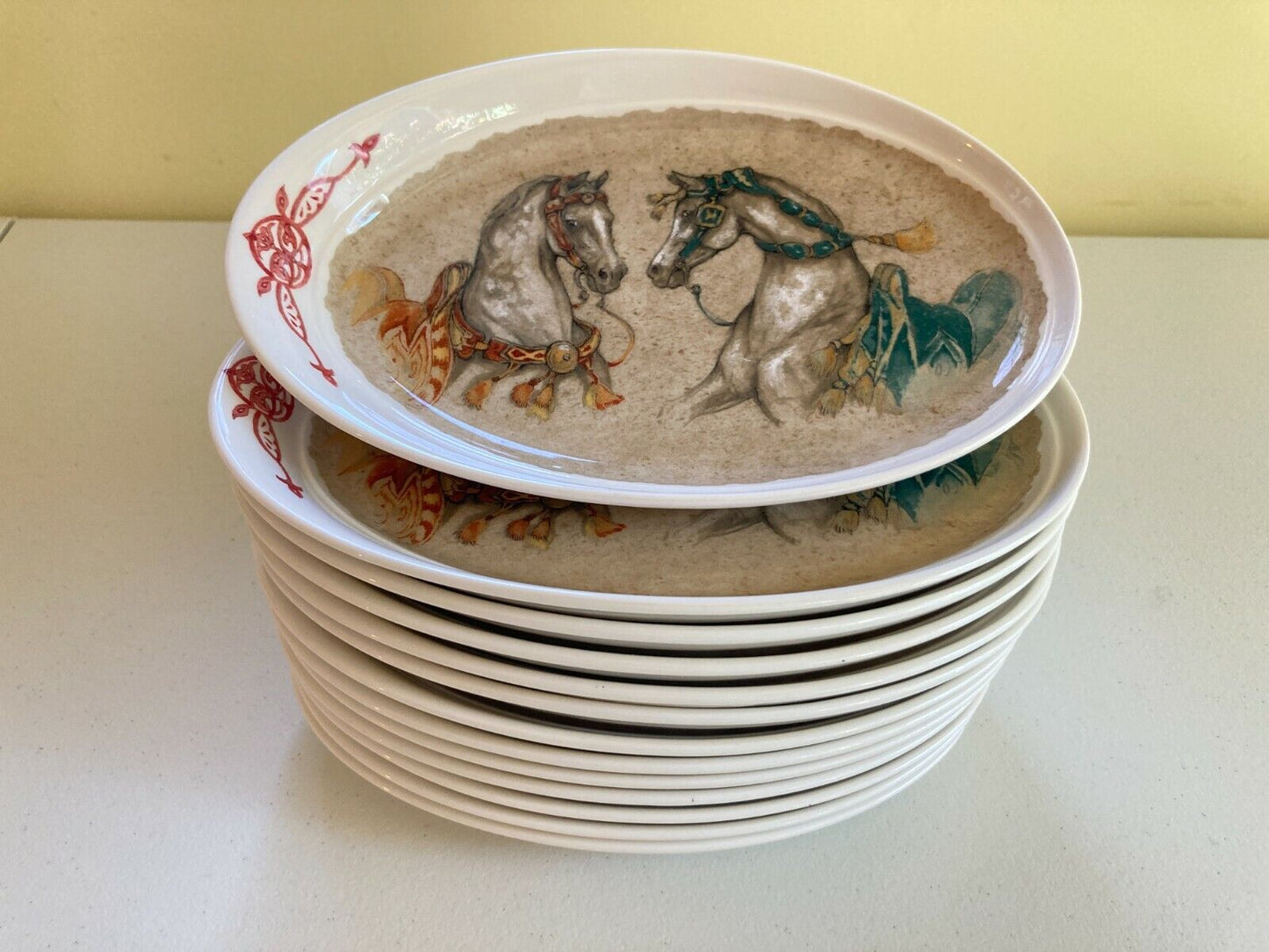 Set 10 x Gien France "Chevaux du Vent" (Horses of the Wind) oval plates/dishes